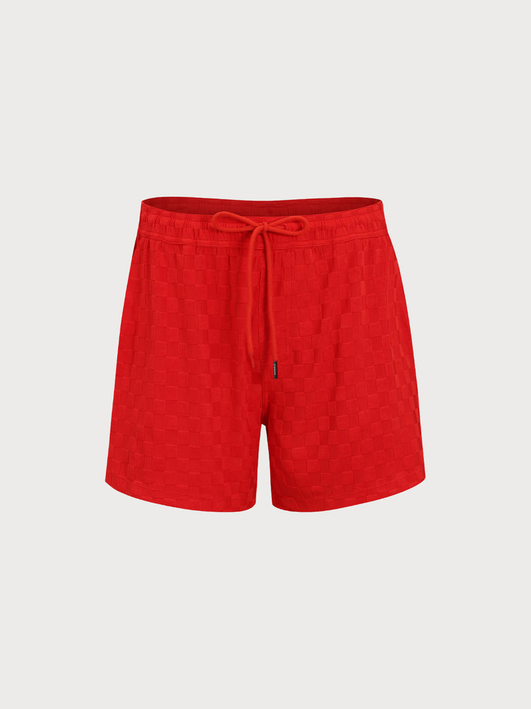 Men'S Knitted Polyester Swim Shorts Red Sustainable Men's Beach Shorts - BERLOOK