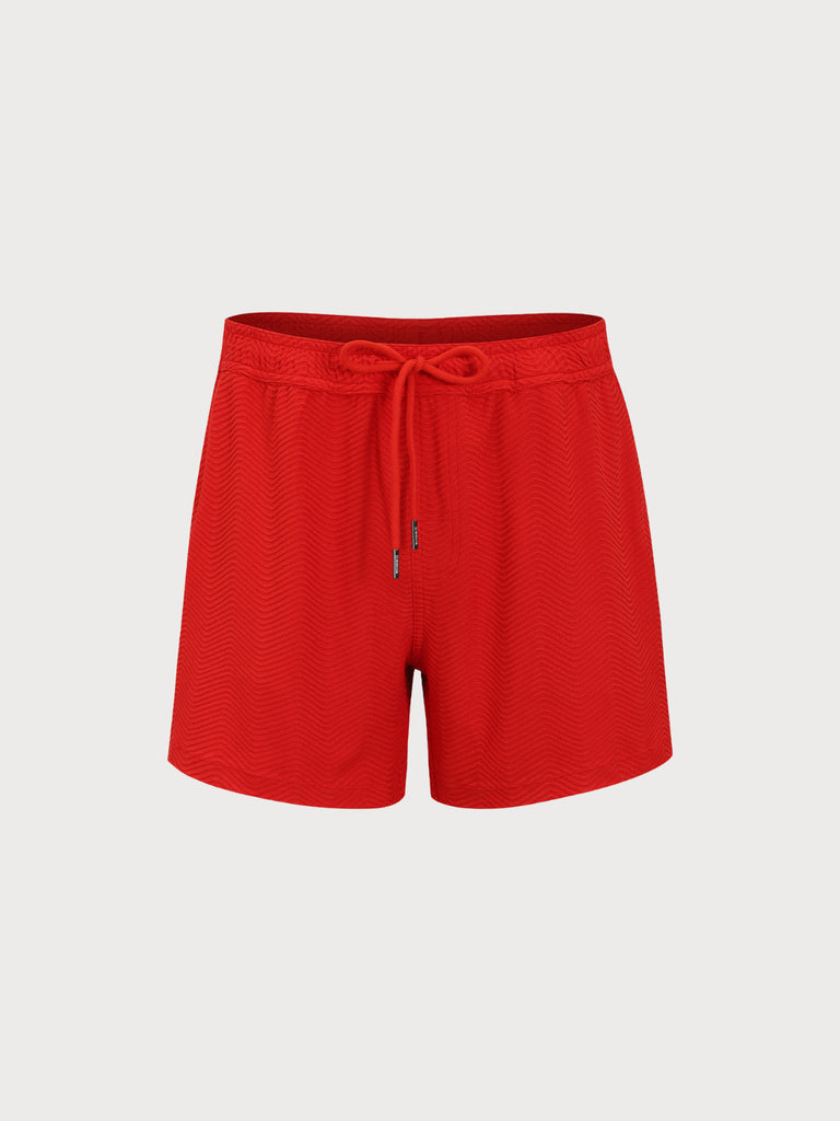 Men'S Knitted Polyester Swim Shorts Red Sustainable Men's Beach Shorts - BERLOOK