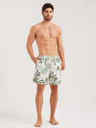 Men'S Woven Linen Swim Shorts Green Sustainable Men's Beach Shorts - BERLOOK