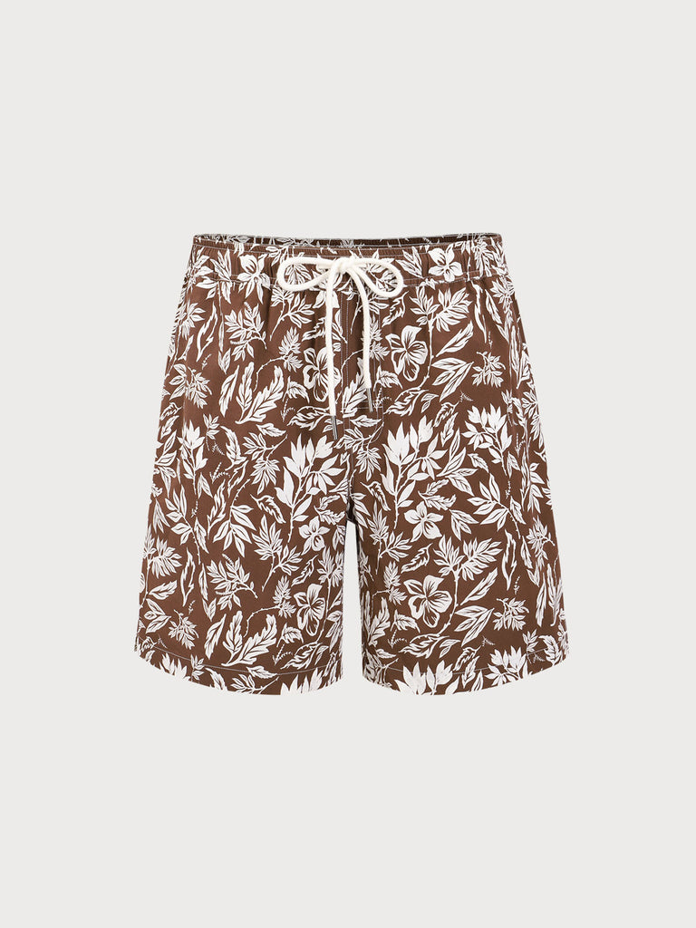 Men'S Woven Nail Spandex Swim Shorts Brown Sustainable Men's Beach Shorts - BERLOOK