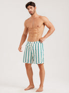 Men'S Woven Nail Spandex Swim Shorts Green Sustainable Men's Beach Shorts - BERLOOK