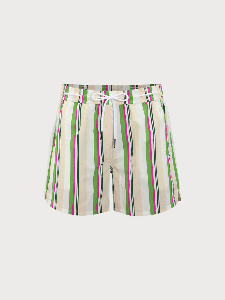 Men'S Woven Nylon Swim Shorts Green Sustainable Men's Beach Shorts - BERLOOK