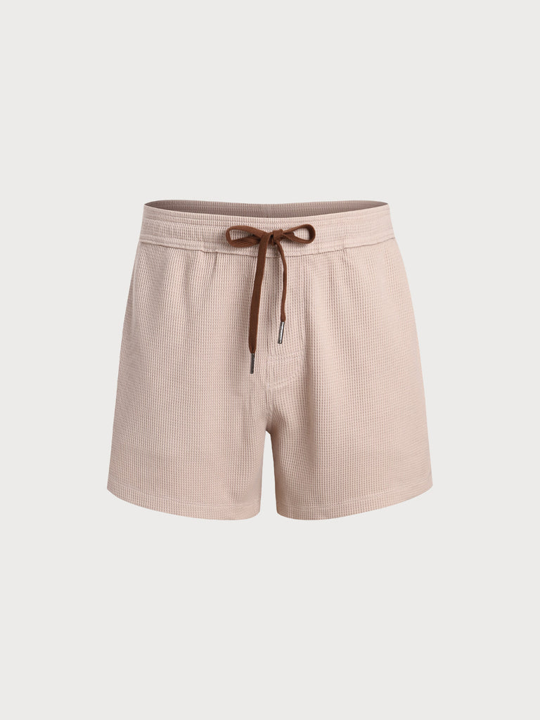 Men'S Woven Polyester-Cotton Swim Shorts Beige Sustainable Men's Beach Shorts - BERLOOK