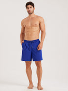Men'S Woven Polyurethane Blend Swim Shorts Blue Sustainable Men's Beach Shorts - BERLOOK