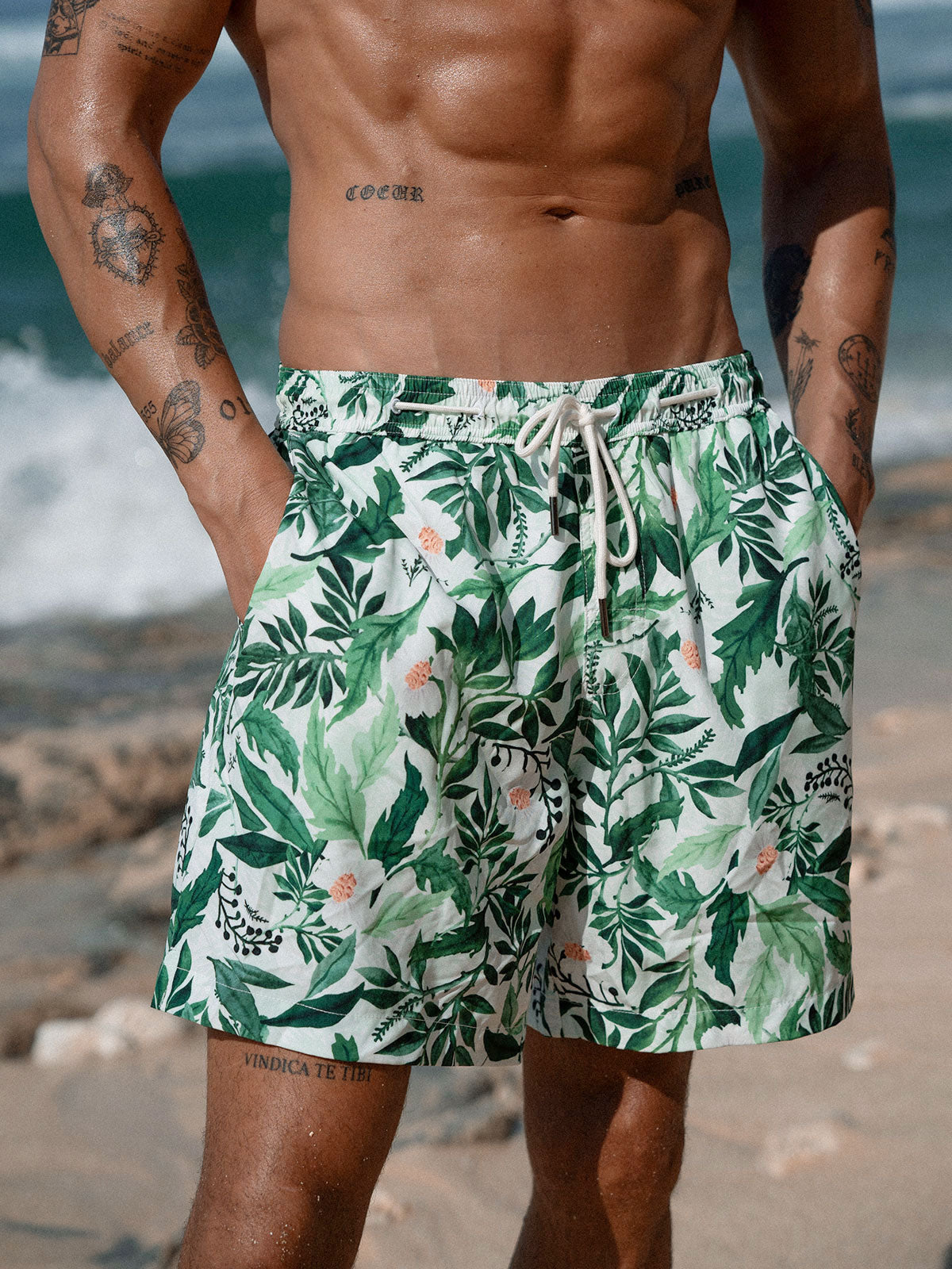 Hapnix® - The Green Floral Men's 7 Swim Trunks& Reviews - Green