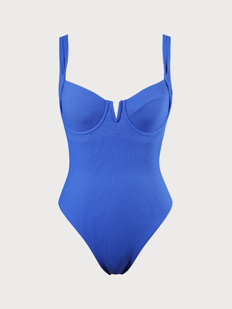 Navy Blue Backless Underwire One-Piece Swimsuit Sustainable One-Pieces - BERLOOK