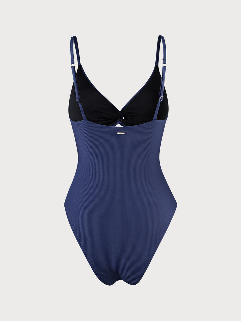 Navy Blue Cutout Twist One-Piece Swimsuit Sustainable One-Pieces - BERLOOK