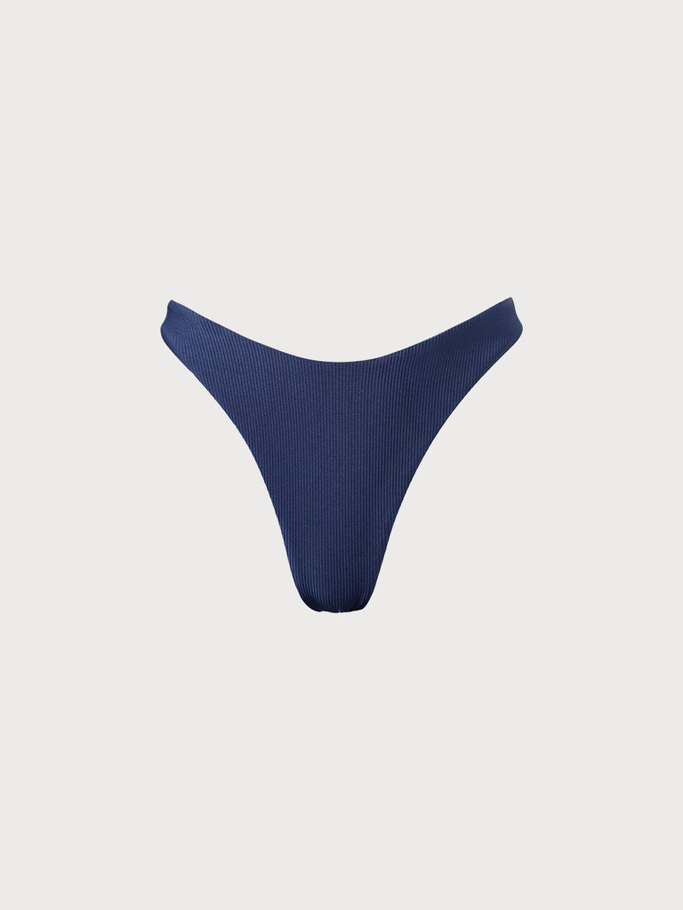 Navy Blue Ruched High Cut Bikini Bottom Navy Sustainable Bikinis - BERLOOK