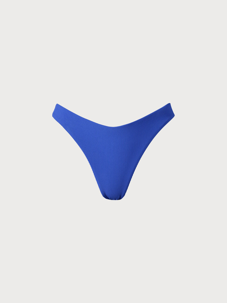 Navy Blue Solid Ribbed Bikini Bottom Navy Sustainable Bikinis - BERLOOK
