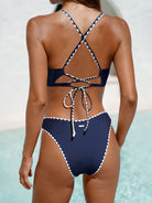 Navy Contrast Stitch Backless Bikini Top Sustainable Bikinis - BERLOOK