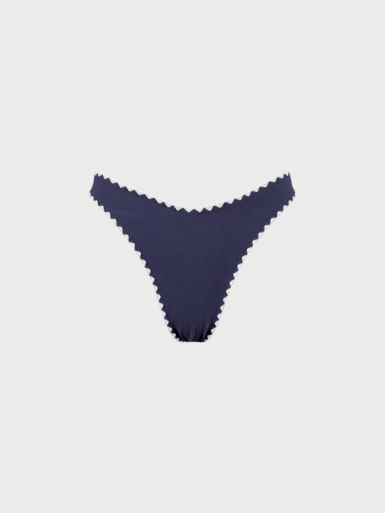 Navy Contrast Stitch Bikini Bottom Navy Sustainable Bikinis - BERLOOK