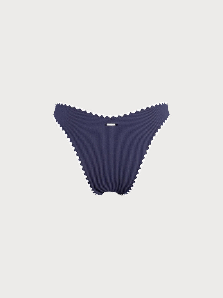 Navy Contrast Stitch Bikini Bottom Sustainable Bikinis - BERLOOK