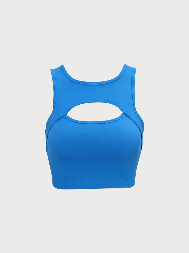 Navy Round Neck Cut-Out Tank Top Navy Sustainable Yoga Tops - BERLOOK