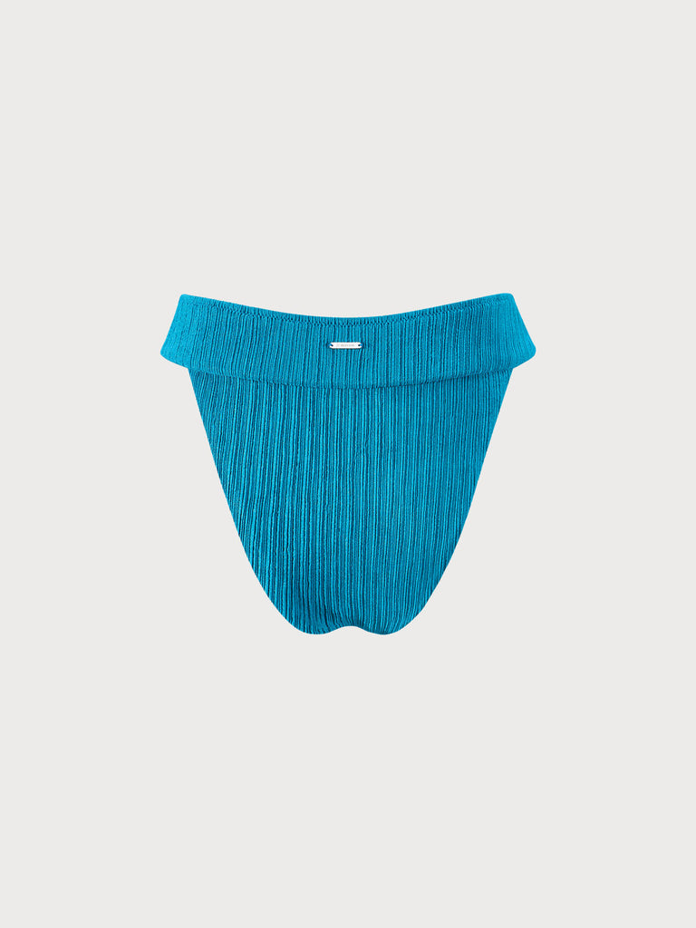 Navy Textured Wide Waistband Bikini Bottom Sustainable Bikinis - BERLOOK