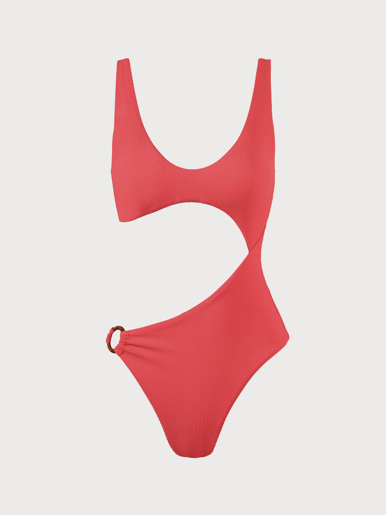 O-Ring Cut Out One-Piece Swimsuit Red Sustainable One-Pieces - BERLOOK