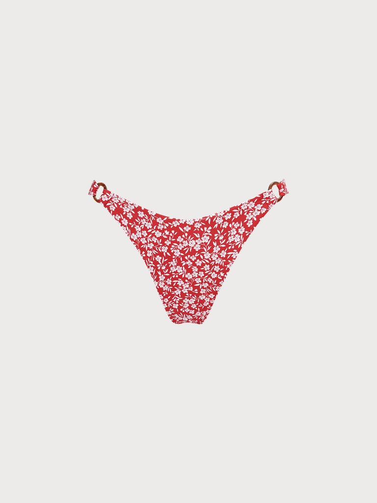 O-Ring Floral Bikini Bottom Red Sustainable Bikinis - BERLOOK