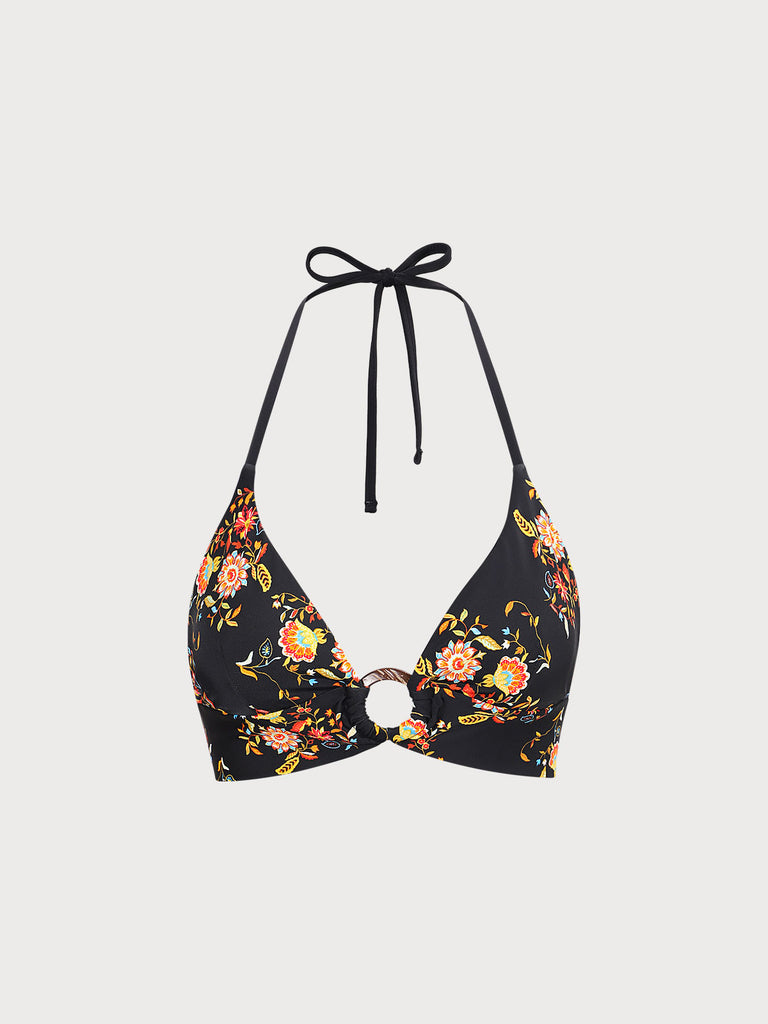 O-Ring Floral Halter Bikini Top Sustainable Bikinis - BERLOOK