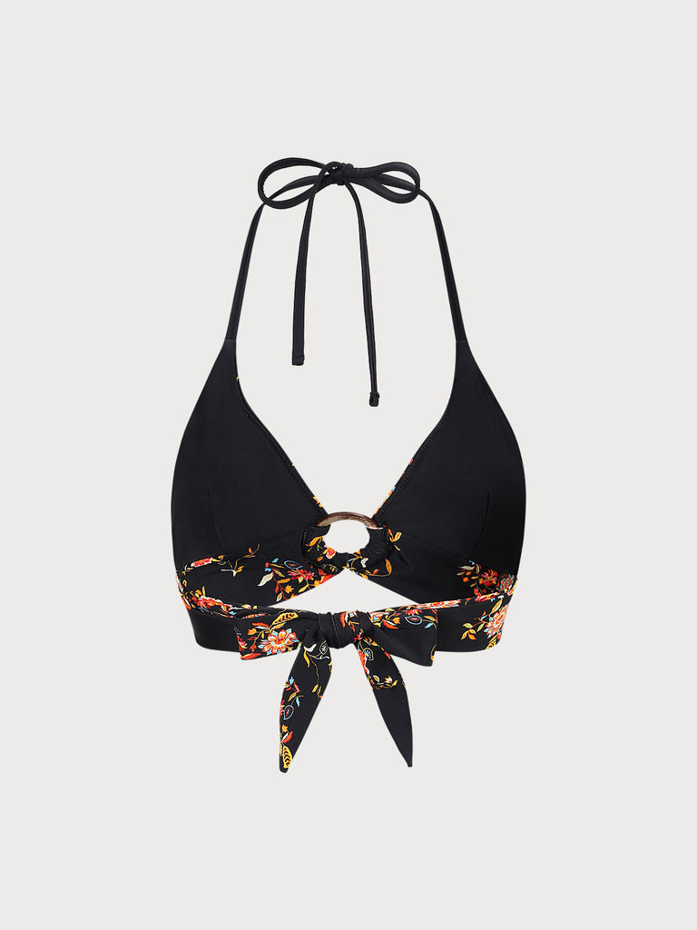 O-Ring Floral Halter Bikini Top Sustainable Bikinis - BERLOOK