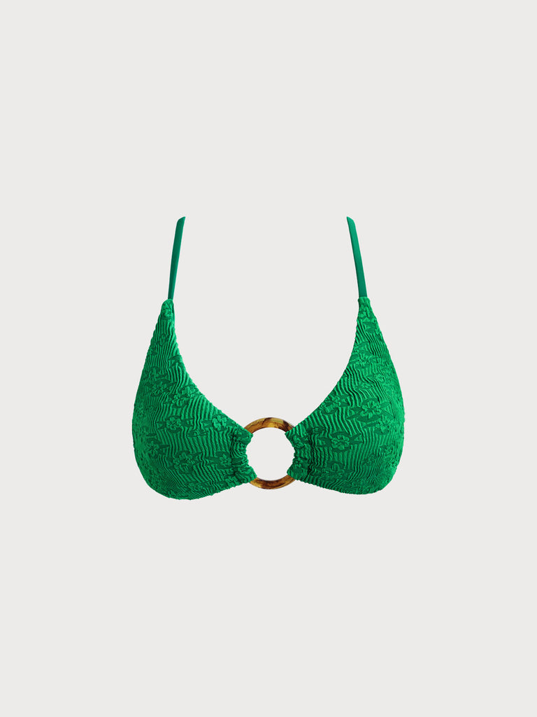 O-Ring Textured Cross Back Bikini Top Green Sustainable Bikinis - BERLOOK
