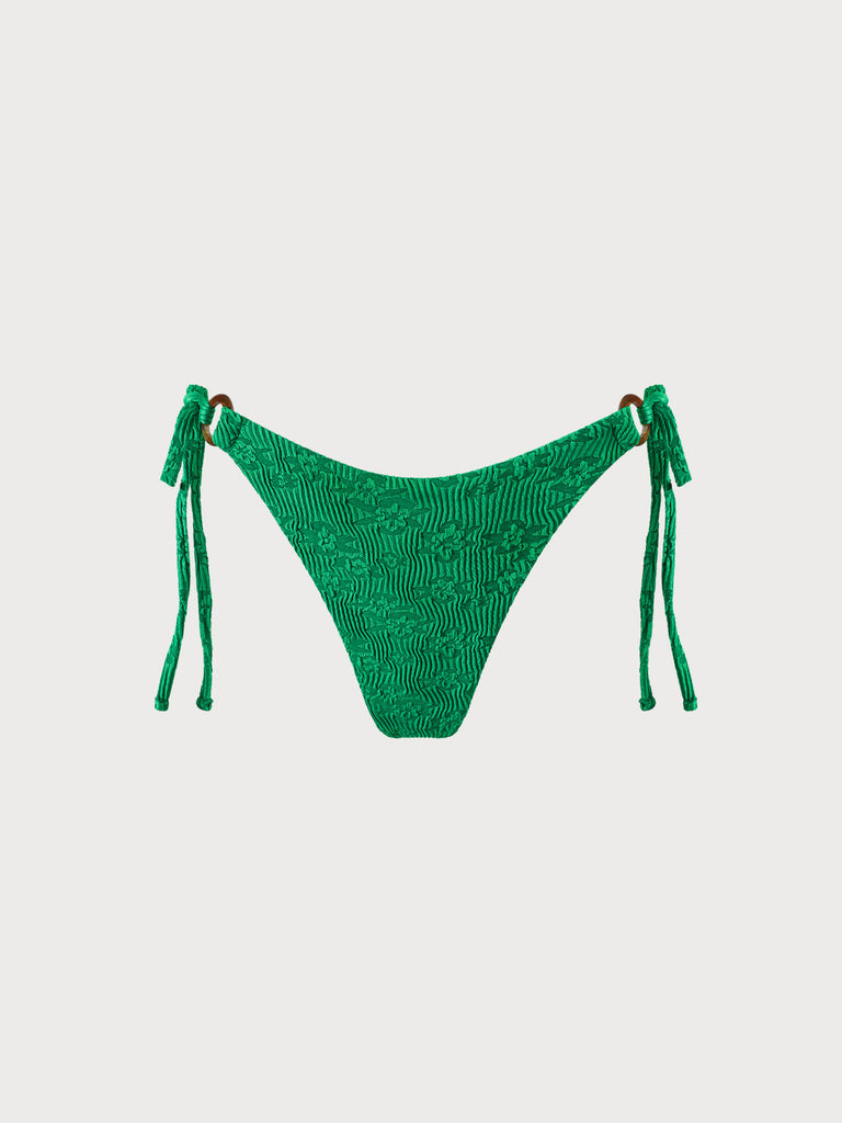 O-Ring Textured Tie Bikini Bottom Green Sustainable Bikinis - BERLOOK