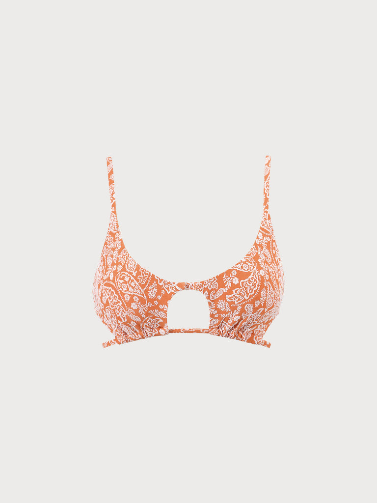 Orange Jacquard Cut Out Bikini Top Orange Sustainable Bikinis - BERLOOK