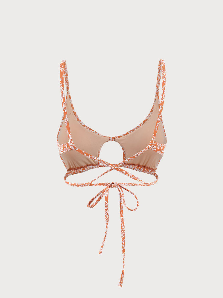 Orange Jacquard Cut Out Bikini Top Sustainable Bikinis - BERLOOK