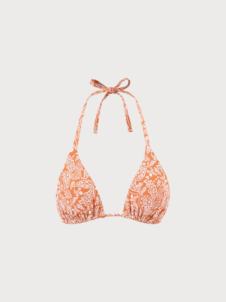 Orange Jacquard Reversible Halter Bikini Top Orange Sustainable Bikinis - BERLOOK