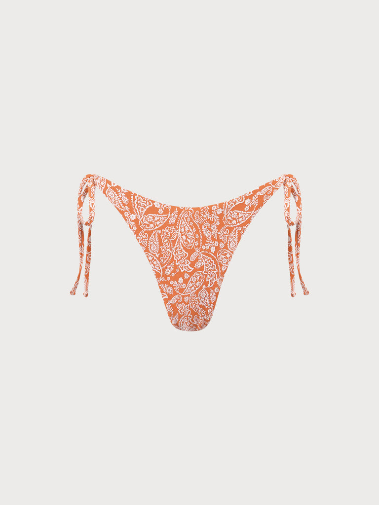 Orange Jacquard Reversible Tie Bikini Bottom Orange Sustainable Bikinis - BERLOOK