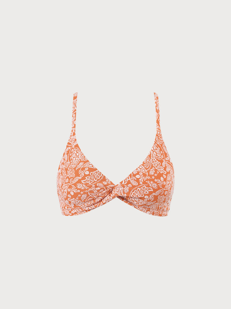 Orange Jacquard Twist Front Bikini Top Orange Sustainable Bikinis - BERLOOK