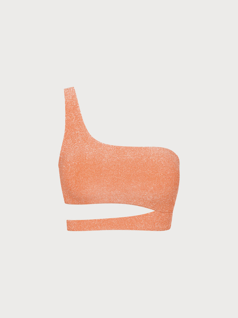 Orange Lurex Cutout One Shoulder Bikini Top Orange Sustainable Bikinis - BERLOOK