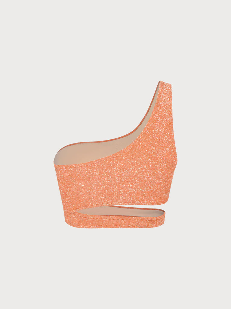 Orange Lurex Cutout One Shoulder Bikini Top Sustainable Bikinis - BERLOOK