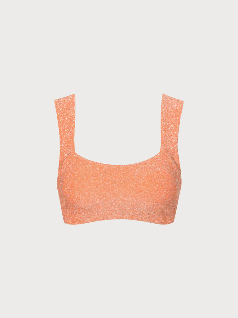 Orange Lurex Square Neck Bikini Top Sustainable Bikinis - BERLOOK