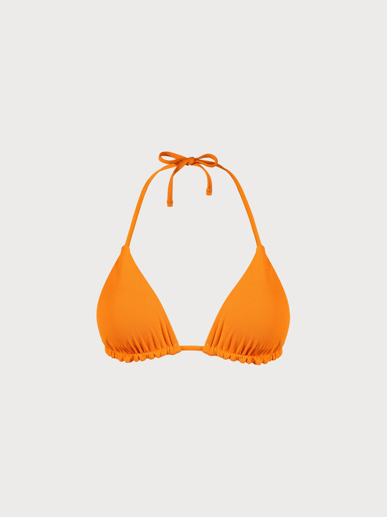 Orange Reversible Halter Triangle Bikini Top Orange Sustainable Bikinis - BERLOOK