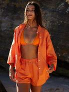 Orange Reversible Halter Triangle Bikini Top Sustainable Bikinis - BERLOOK