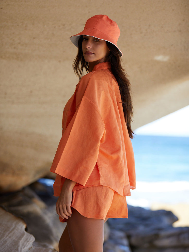 Orange Solid Color Pocket Shirt Sustainable Cover-ups - BERLOOK