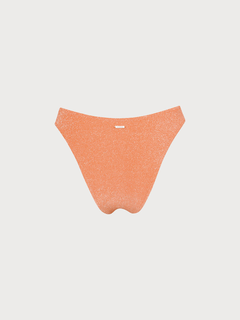 Orange Solid Lurex Bikini Bottom Sustainable Bikinis - BERLOOK