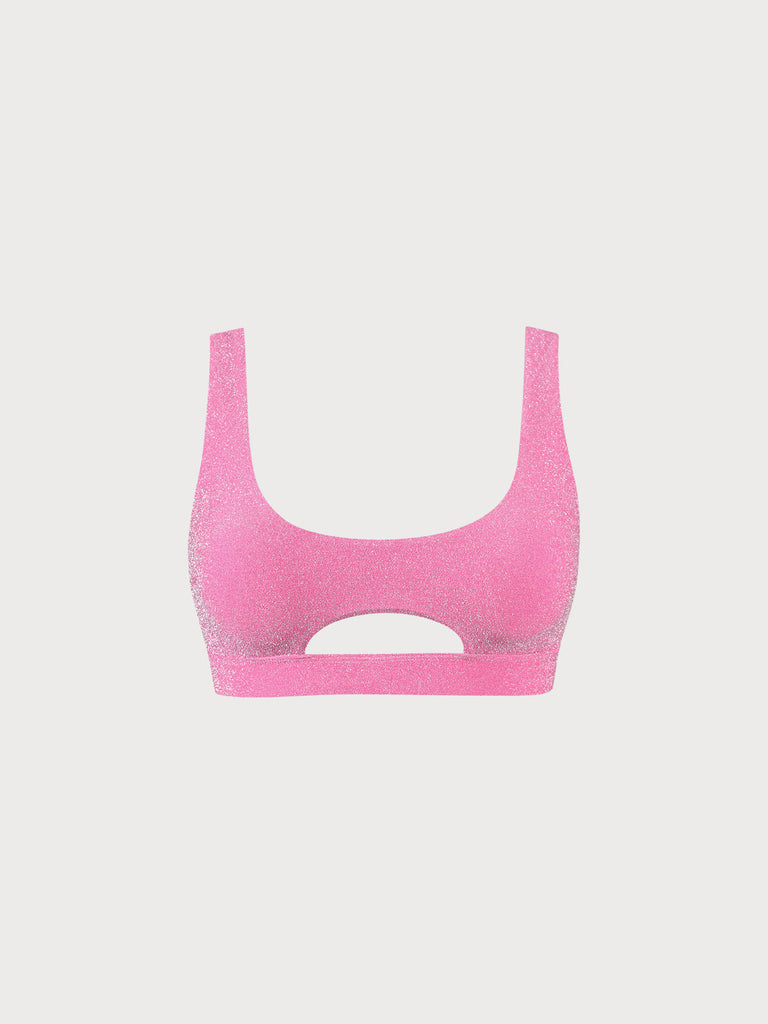 Pink Lurex Cut Out Plus Size Bikini Top Pink Sustainable Plus Size Bikinis - BERLOOK