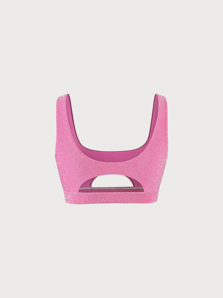 Pink Lurex Cut Out Plus Size Bikini Top Sustainable Plus Size Bikinis - BERLOOK