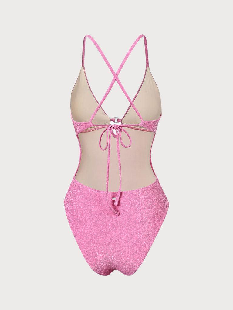 Pink Lurex Cutout One Piece Swimwear Sustainable One-Pieces - BERLOOK