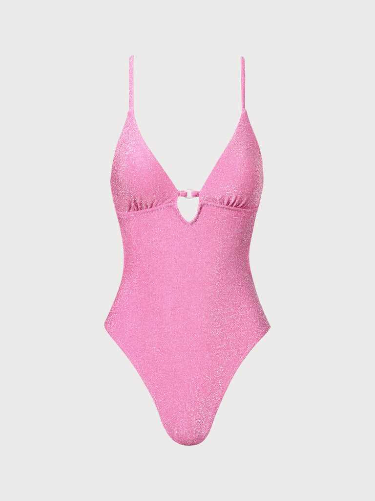 Pink Lurex Cutout One Piece Swimwear Sustainable One-Pieces - BERLOOK