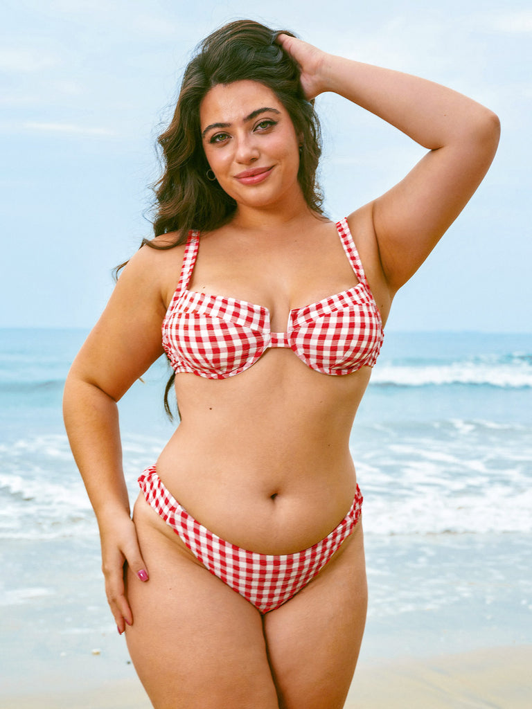 Plaid Ruched Bikini Bottom Sustainable Bikinis - BERLOOK