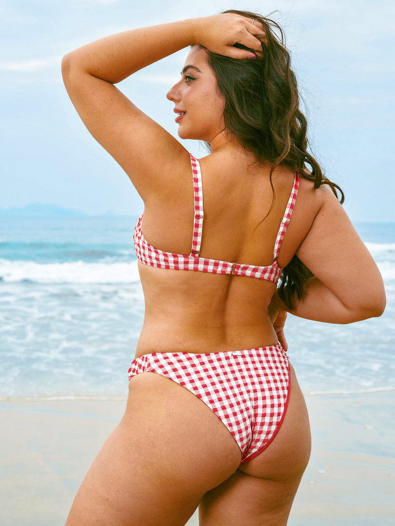 Plaid Ruched Bikini Bottom Sustainable Bikinis - BERLOOK