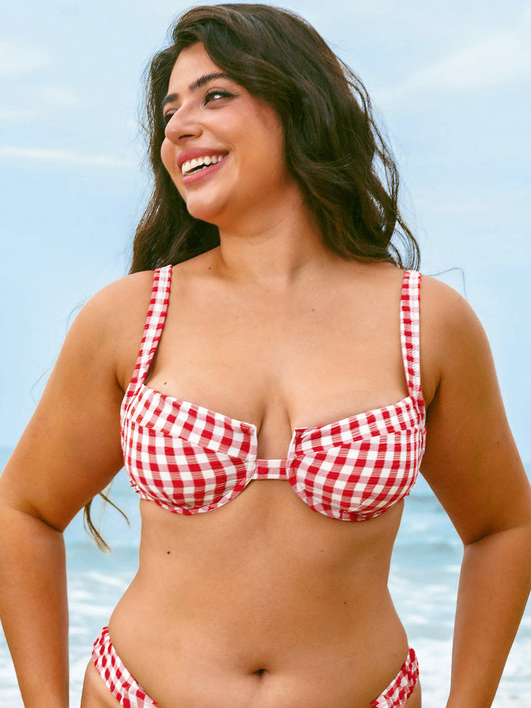 Plaid Underwire Bikini Top Sustainable Bikinis - BERLOOK