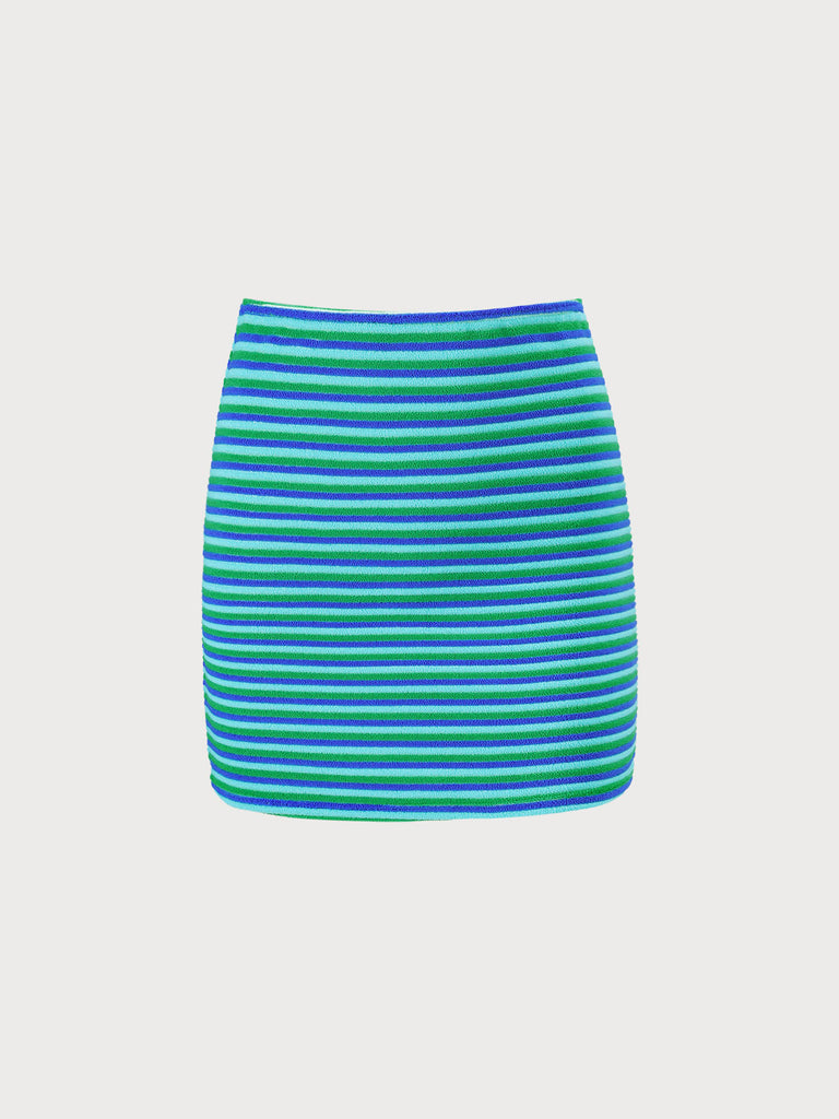Plush Texture Stripe Cover-Up Skirt Blue Sustainable Cover-ups - BERLOOK