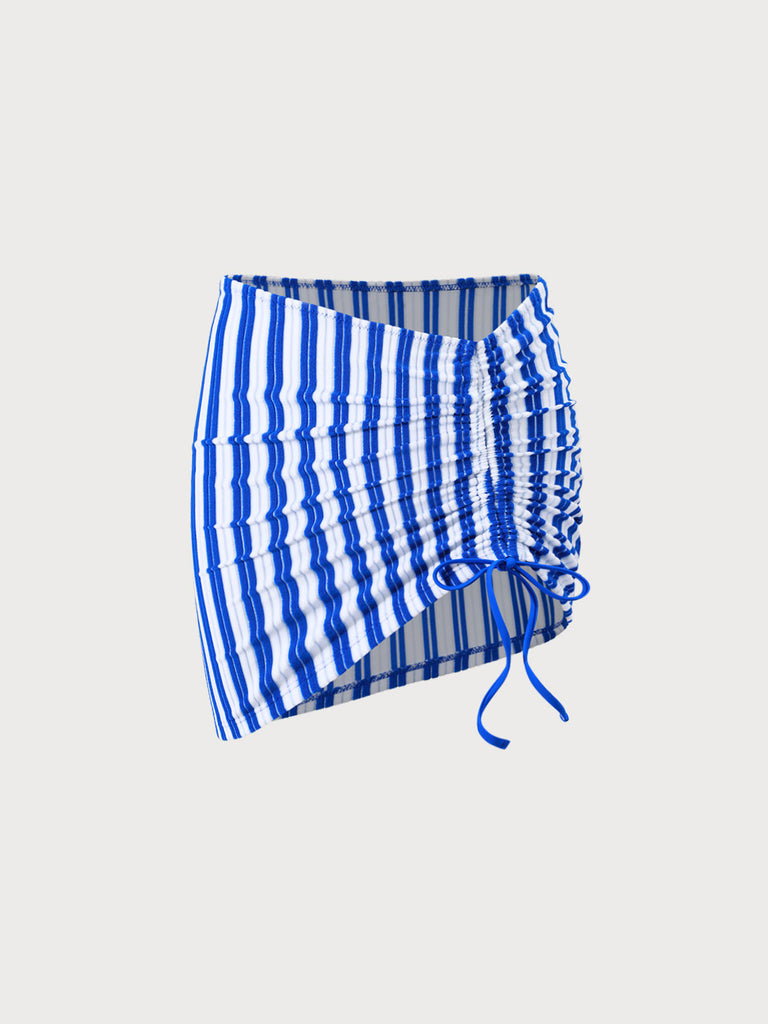 Plush Texture Stripe Cover-Up Skirt Navy Sustainable Cover-ups - BERLOOK