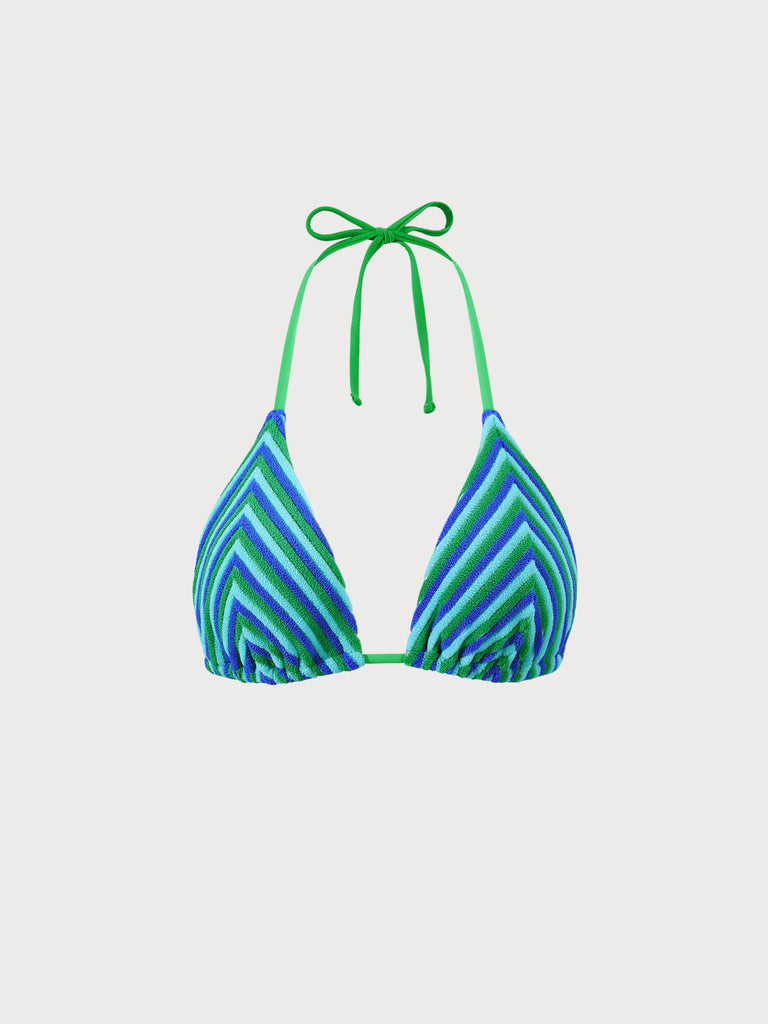 Plush Texture Stripe Halter Bikini Top Multi Sustainable Bikinis - BERLOOK