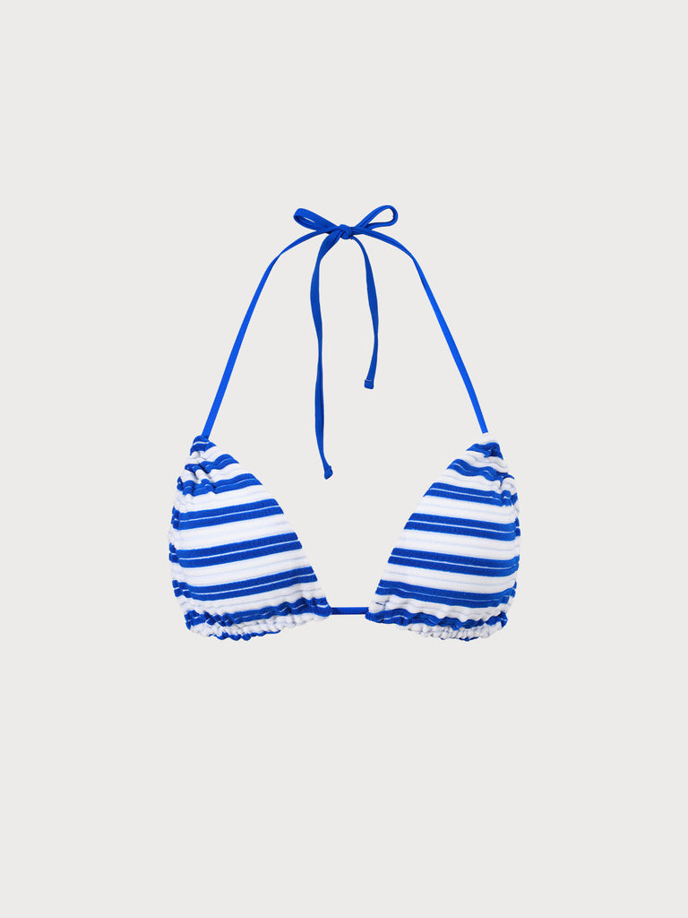 Plush Texture Stripe Halter Bikini Top Navy Sustainable Bikinis - BERLOOK