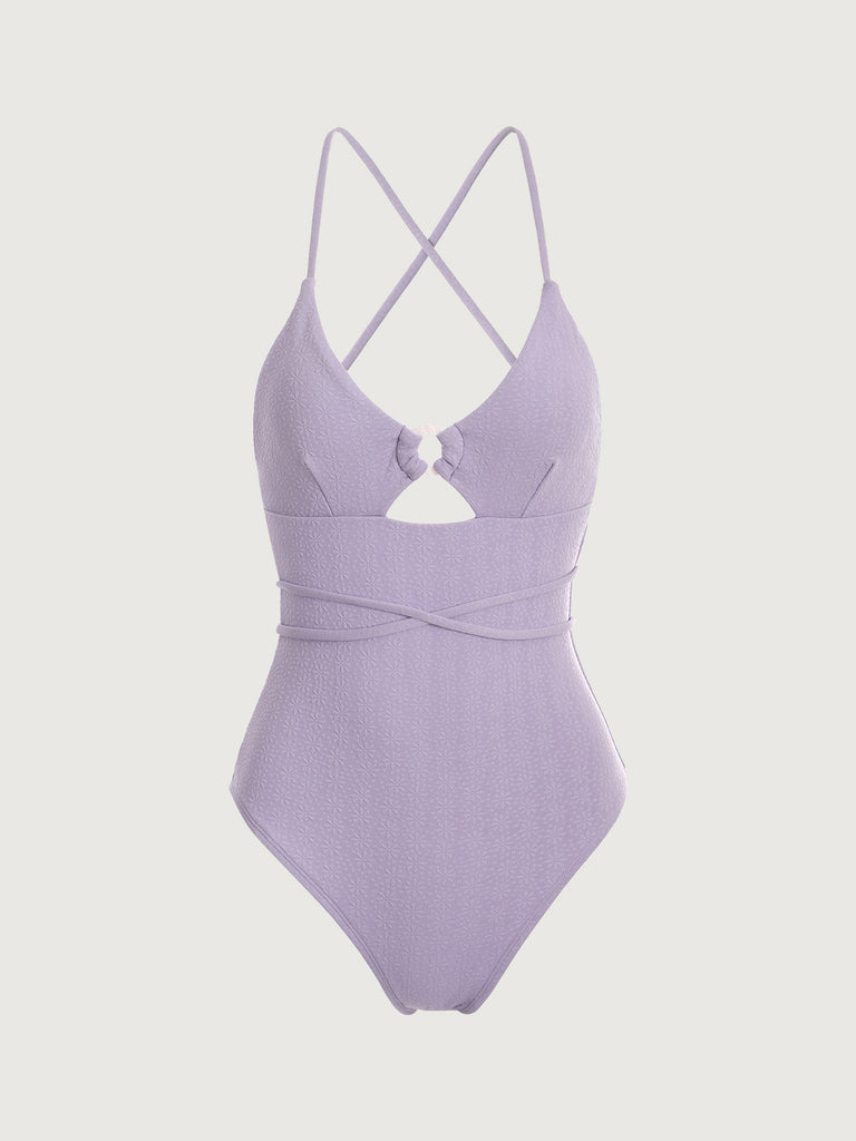 Purple Backless Cutout Textured One-Piece Swimsuit Sustainable One-Pieces - BERLOOK