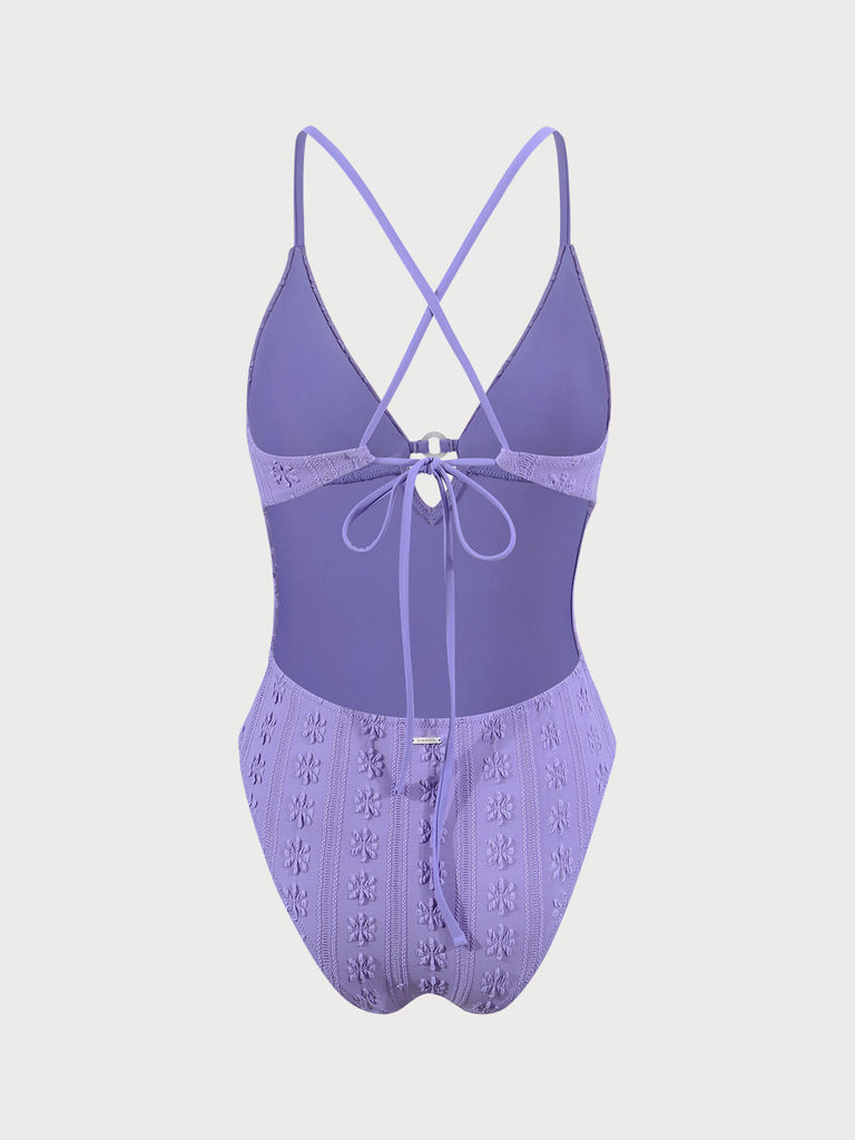 Purple Jacquard Cut-Out One-Piece Swimsuit Sustainable One-Pieces - BERLOOK