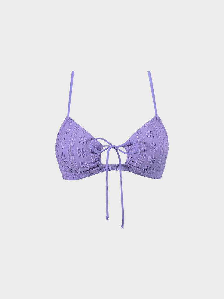 Purple Jacquard Front Drawstring Bikini Top Sustainable Bikinis - BERLOOK